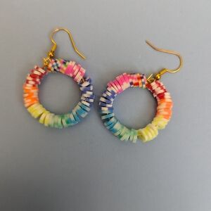 Handmade Tie-dye rainbow colored clay bead earrings (newly made, never worn)